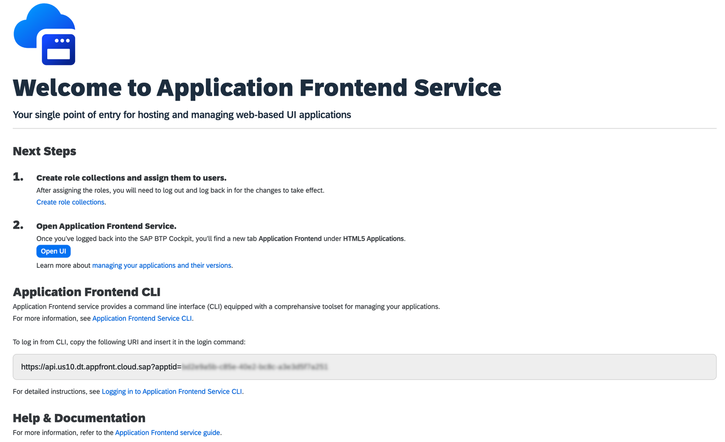 Application Frontend Service Welcome Page