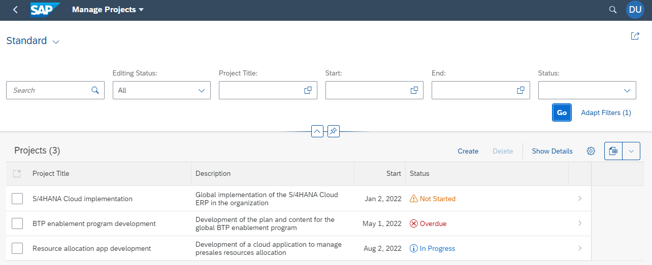 Figure 28 – Initial test data displayed