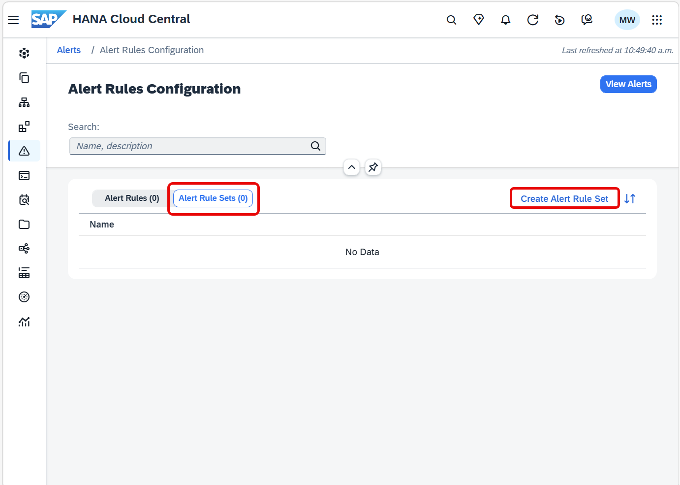 Alert Rule Sets tab