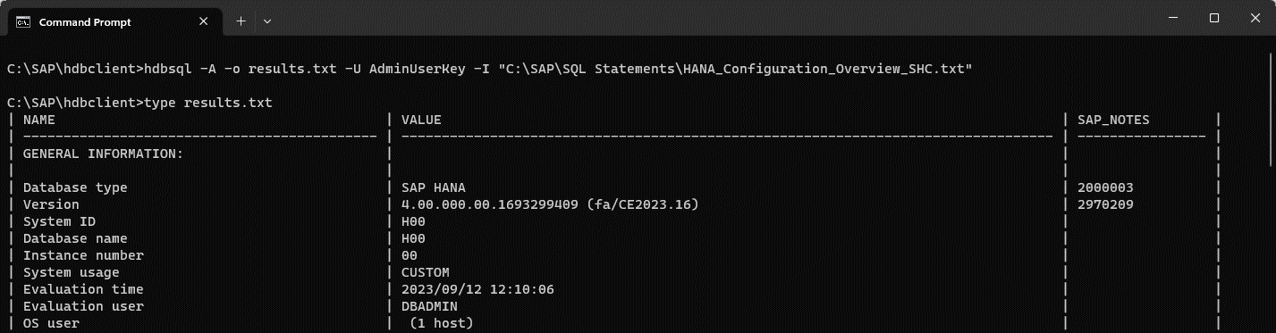 Executing SQL from a command line using hdbsql