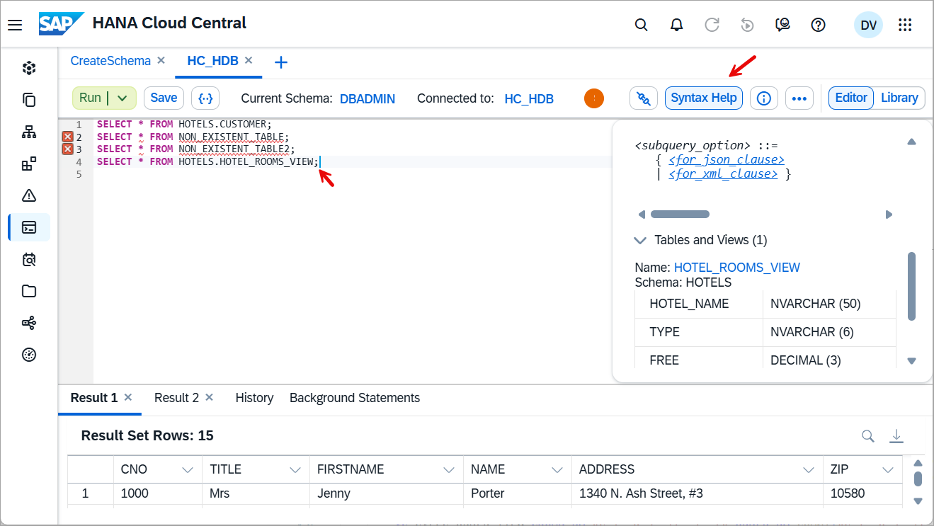Statement help panel
