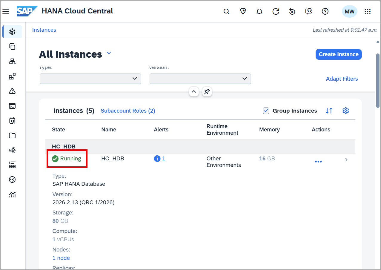 Instance running