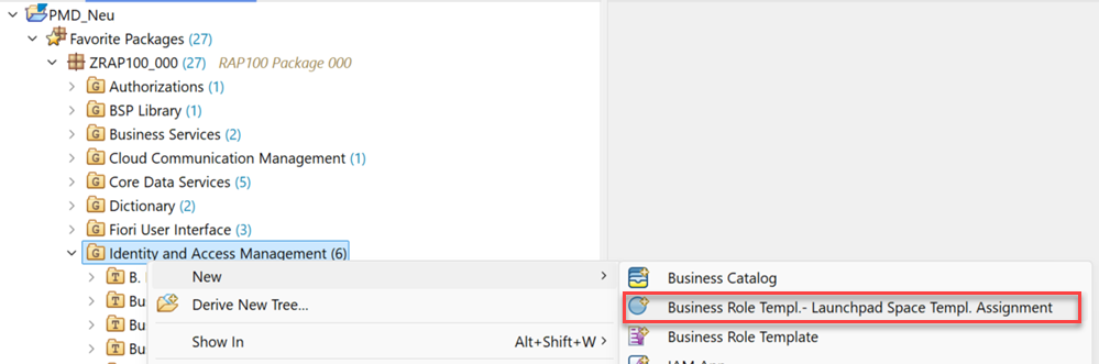 Create business role template - launchpad space template assignment from context menu