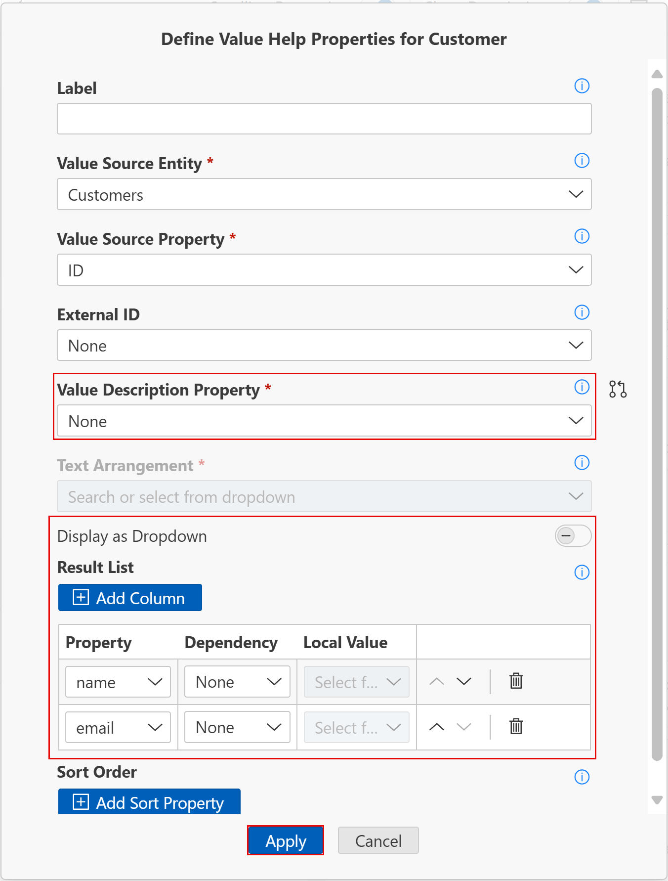 Define Value Help Properties for Customer