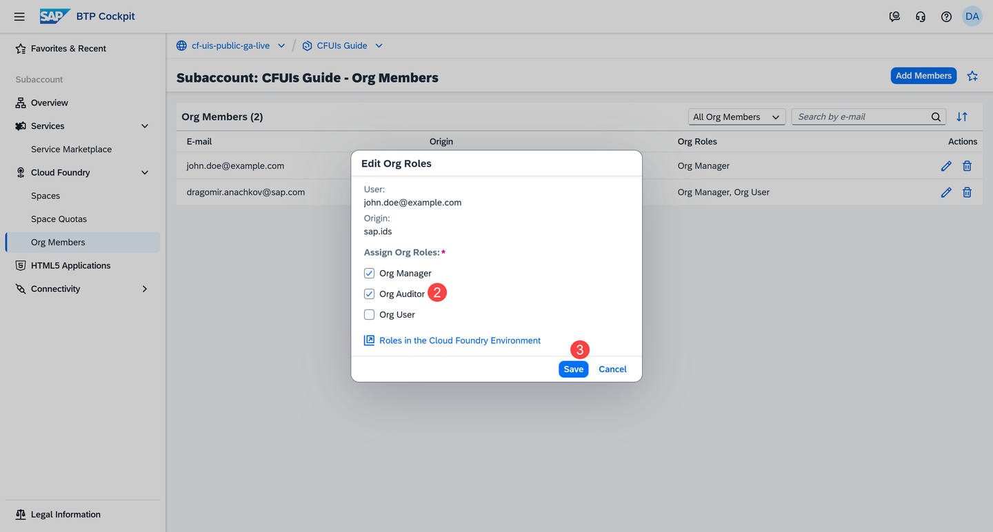 Editing the Roles of an Org Member