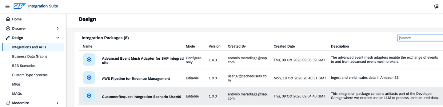 Navigate to CustomerRequest Integration Scenario User00