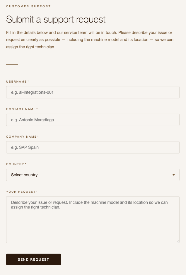 Support request form