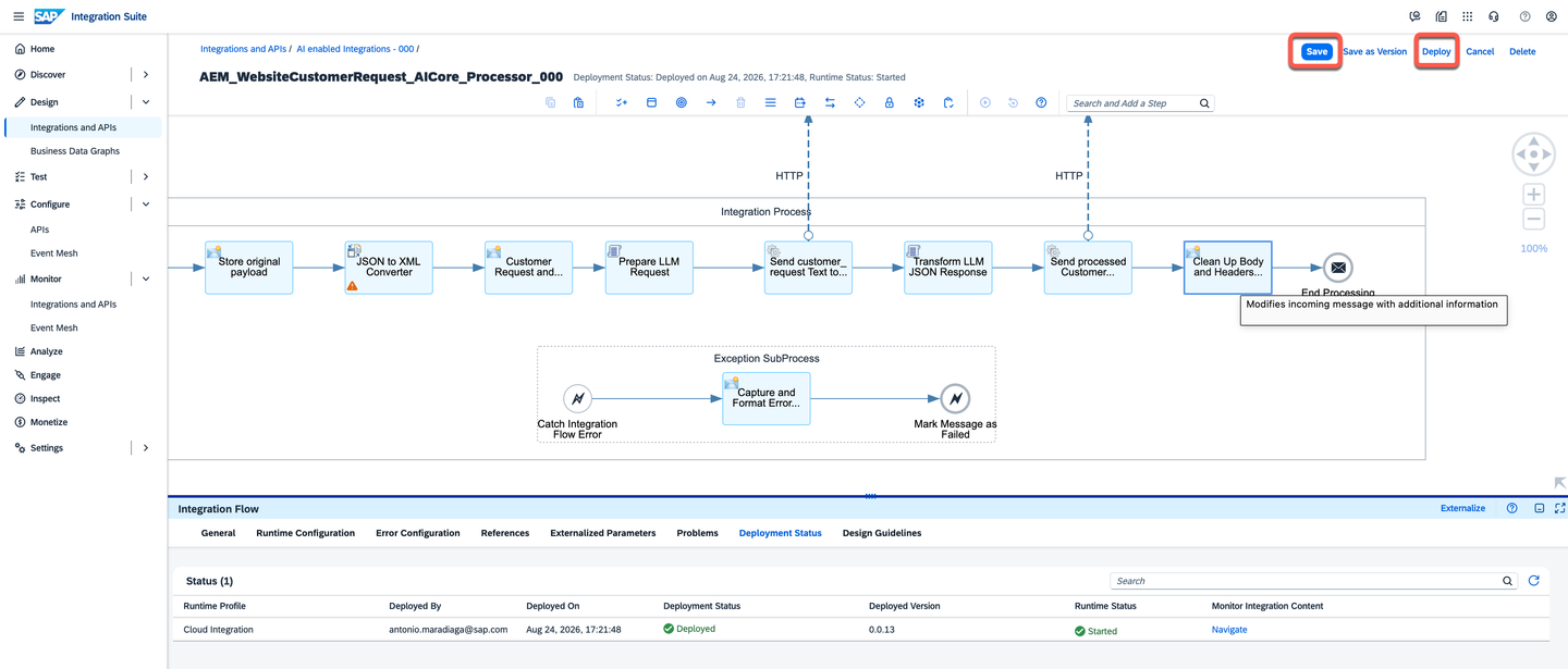 Save and deploy iFlow