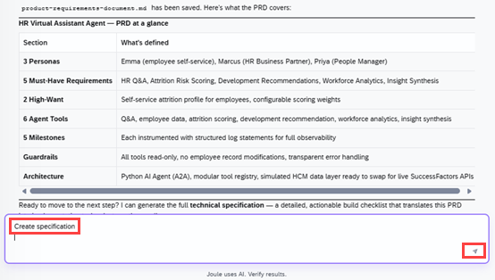 Enter Create specification in chat