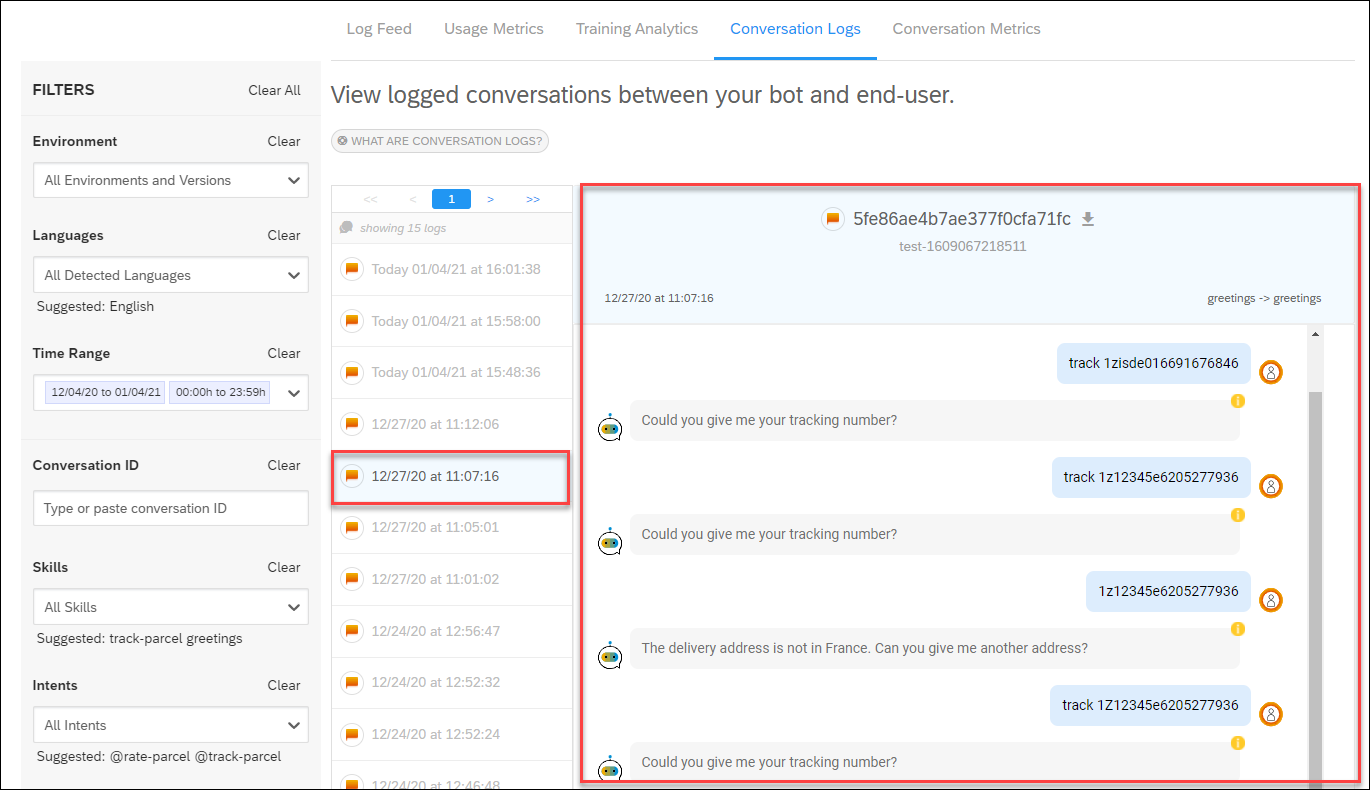 View conversation log