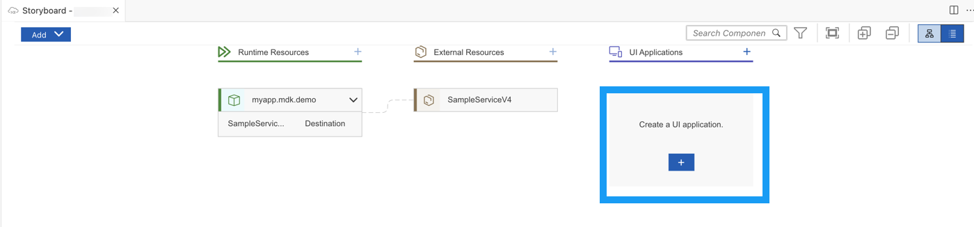 UI Application Column Add Button