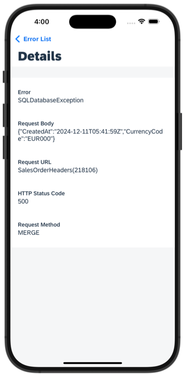 Error Details Page iOS