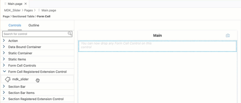 Slider Extension Control Dropped On Page