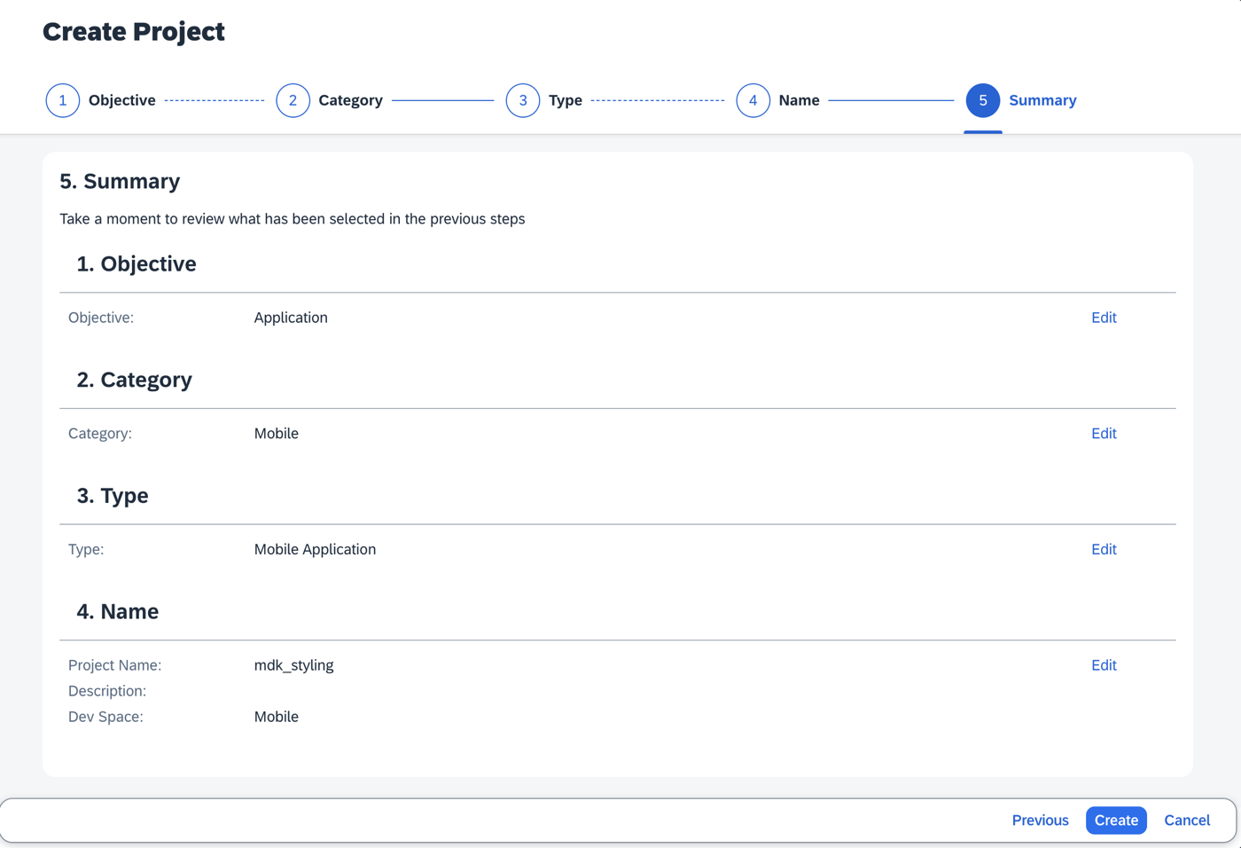 Project Summary Review Screen